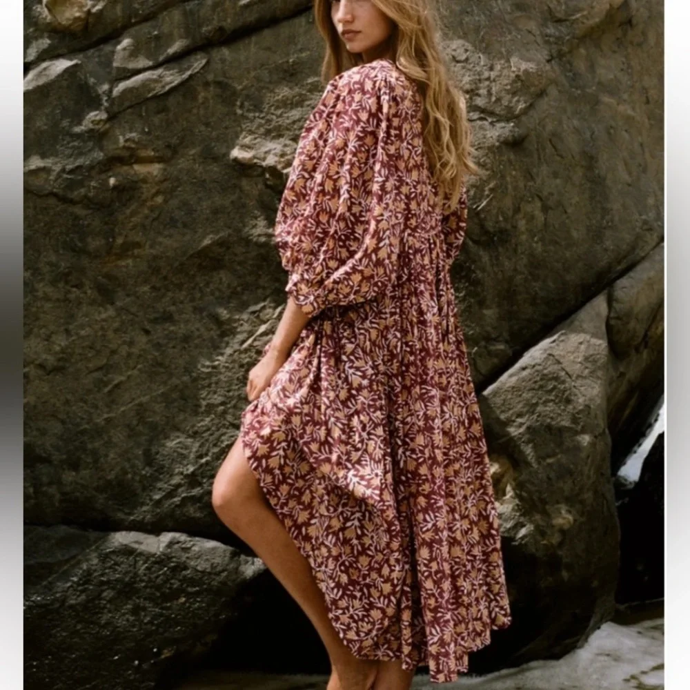 Flawed Daughters of India Women Kyra Midi Dress Sumac XXL Balloon Bohemian - Picture 2 of 11